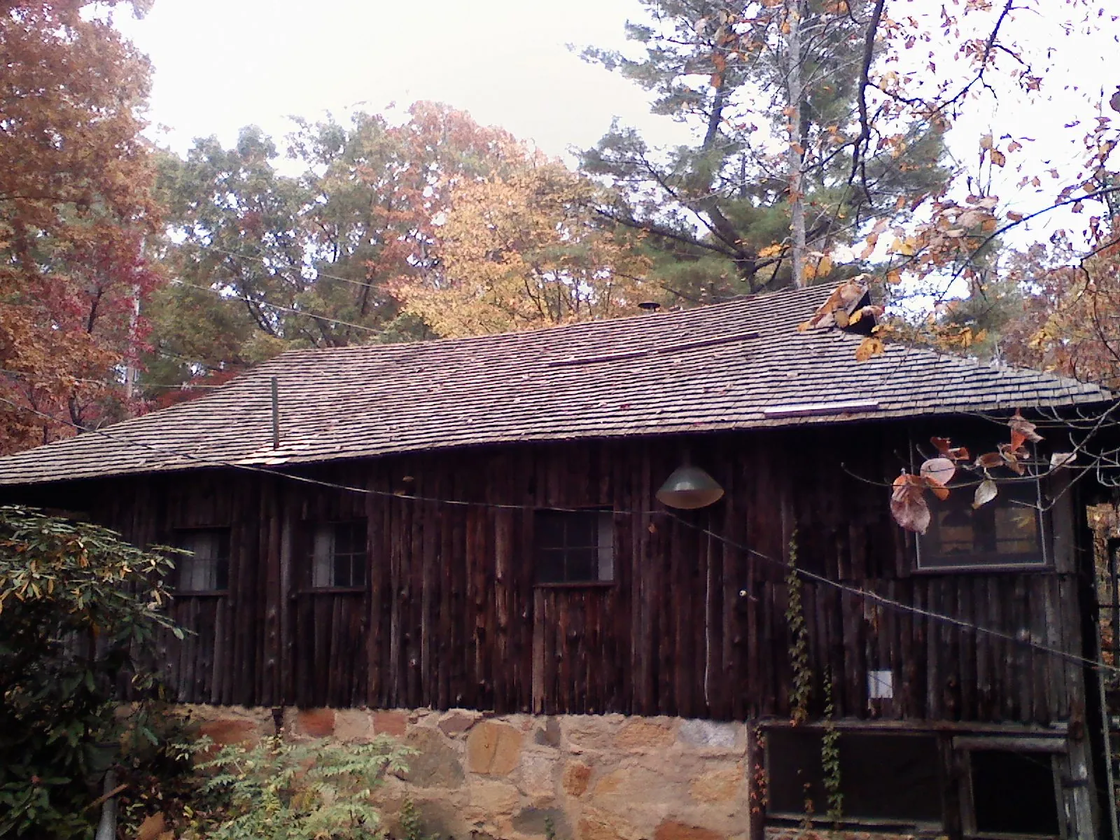 Weathered wood shake roof on a rustic board sided cabin in Felt